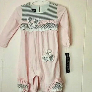Isabella& Chloe NWT 12M Pink& Gray Baby Romper